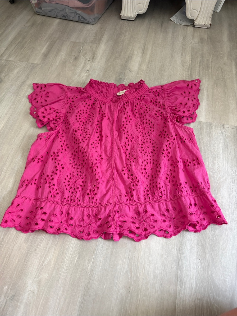 Jennifer Grace Bright Pink Eyelet Flutter-Sleeve Tunic Top